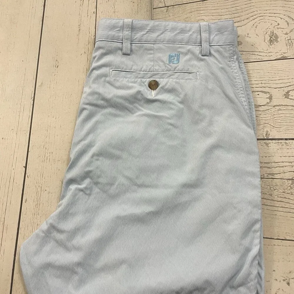 Footjoy Men's W36 Light Blue Flat Front Nylon Blend Bermuda Golf Shorts
